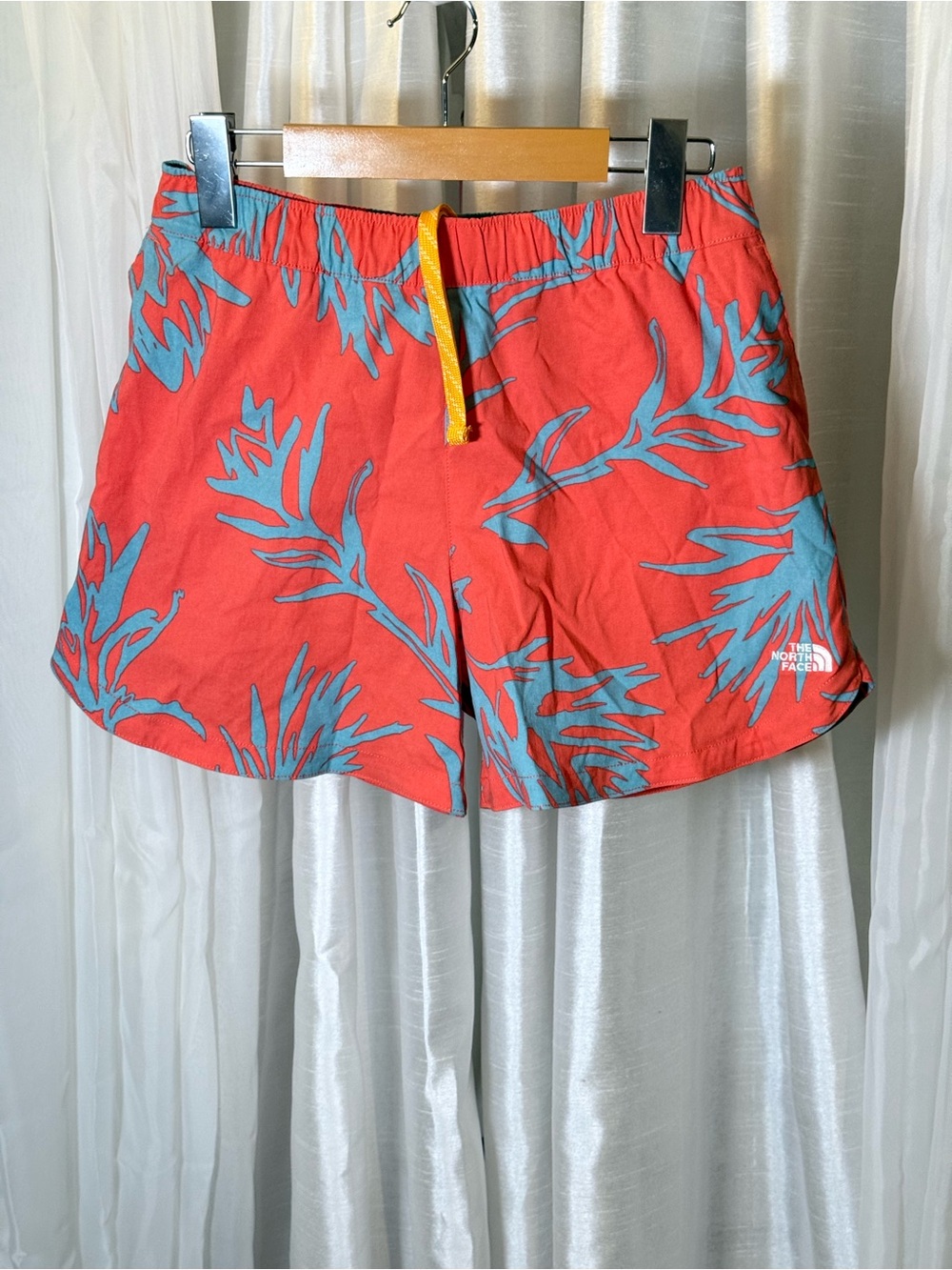 The North Face Red Floral-Print Hybrid Shorts with Yellow Drawcord